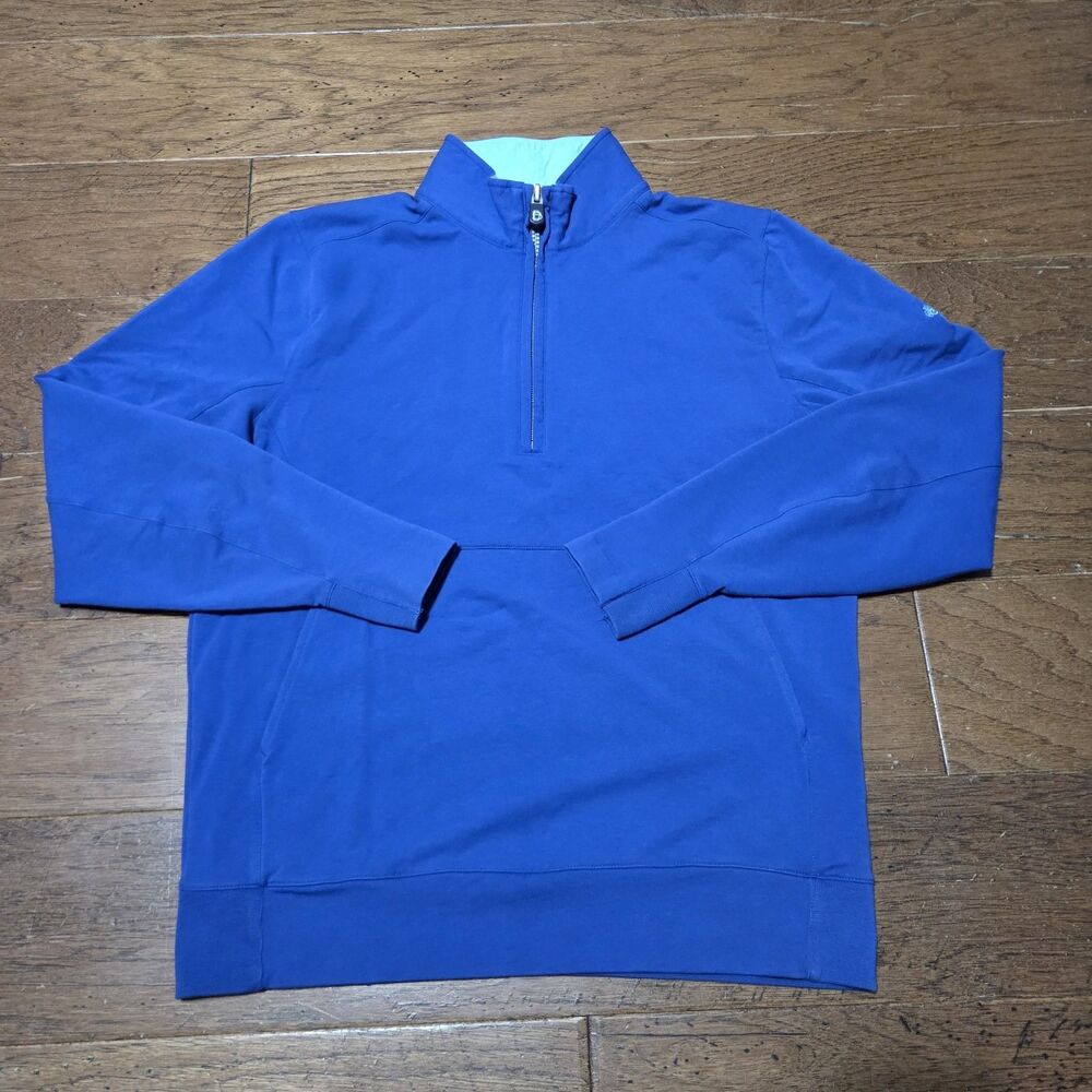B Draddy Mens 1/4 Zip Performance Pullover Sweatshirt Pocket M Blue Stretch Golf